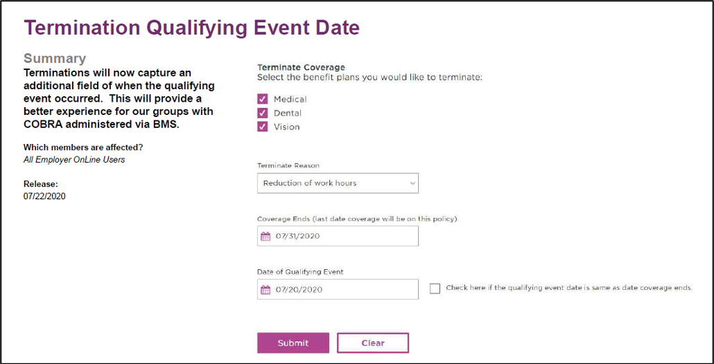 Termination Qualifying Event Date