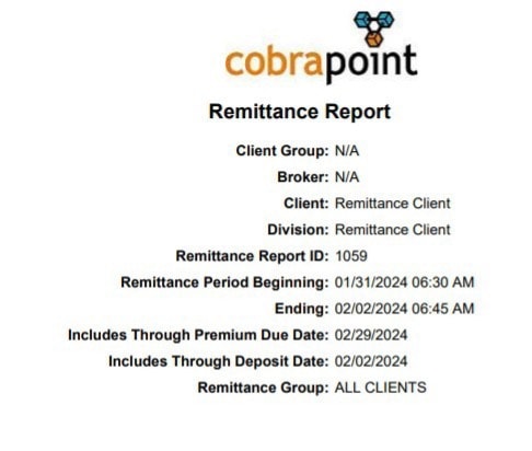 Screenshot of Remittance Report