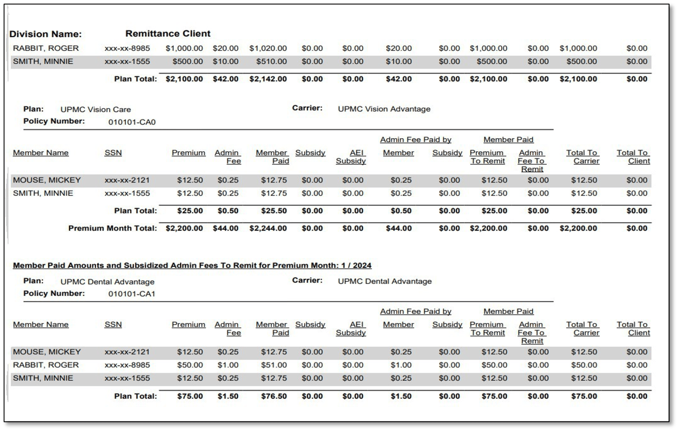 Screenshot of Remittance Report