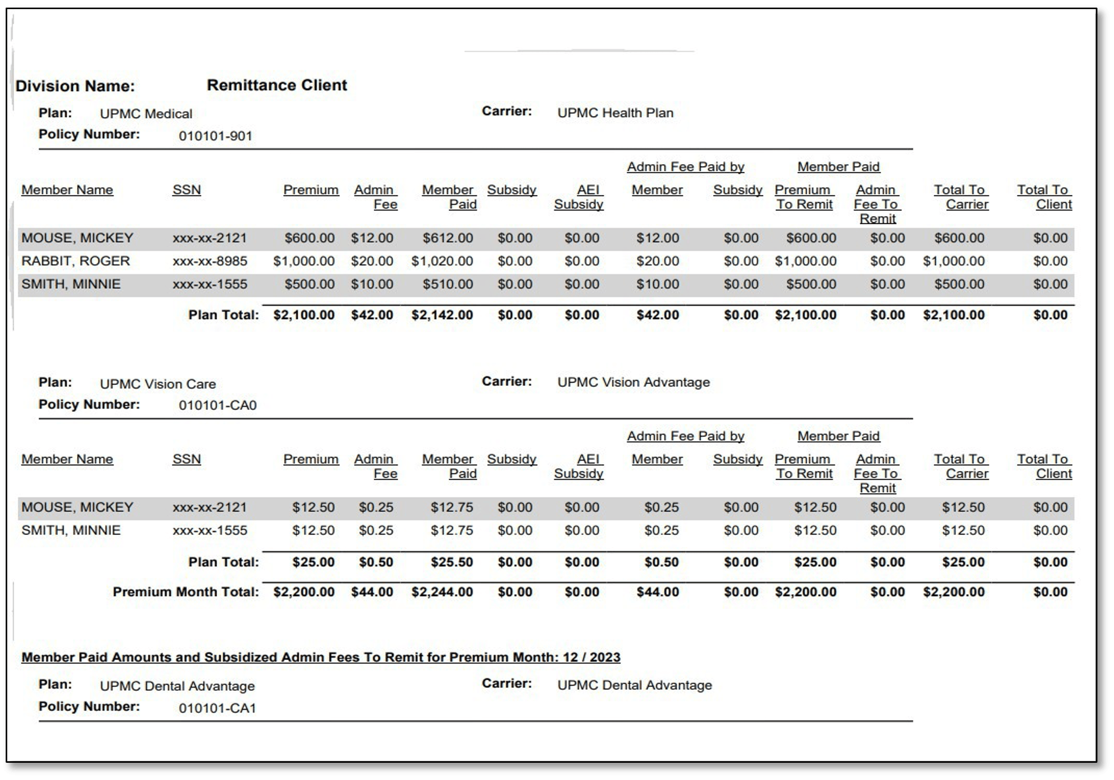 Screenshot of Remittance Report